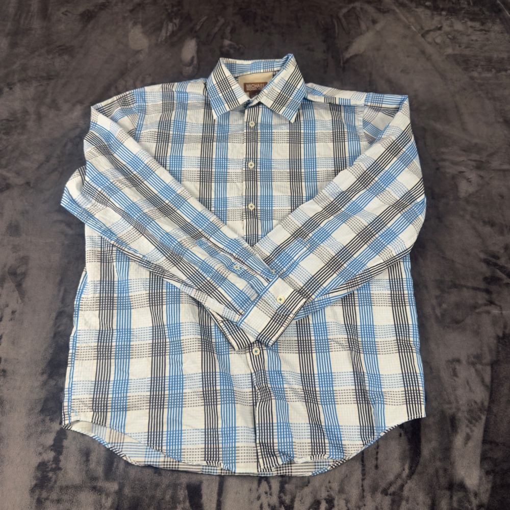 Michael Michael Kors Shirt Mens Medium Blue Plaid Long Sleeve 100% Cotton